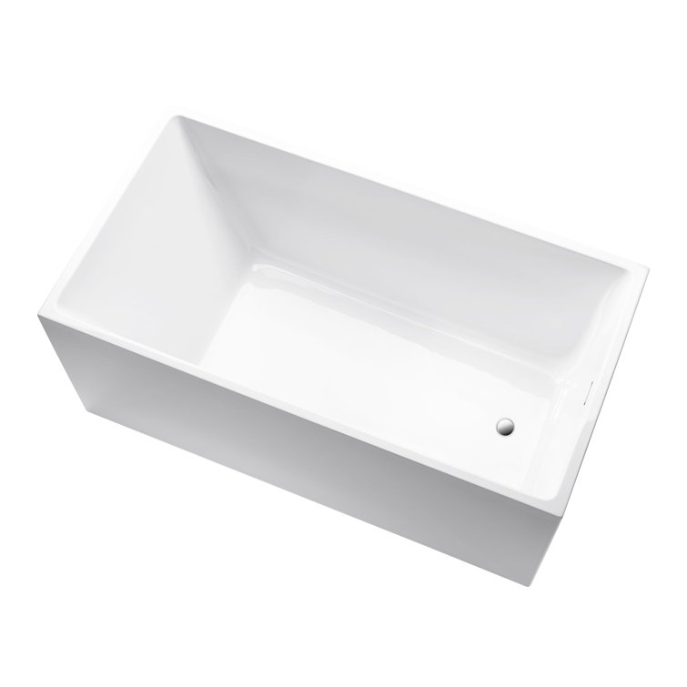 47" White Acrylic Freestanding Soaking Bathtub with Integrated Overflow