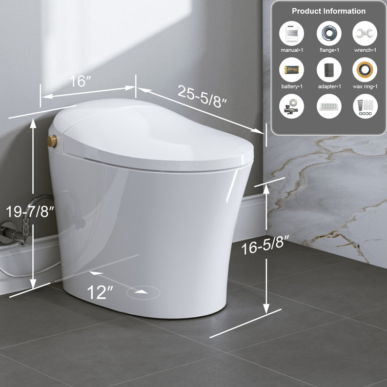 Elongated White Electric Dual Flush Smart Bidet Toilet