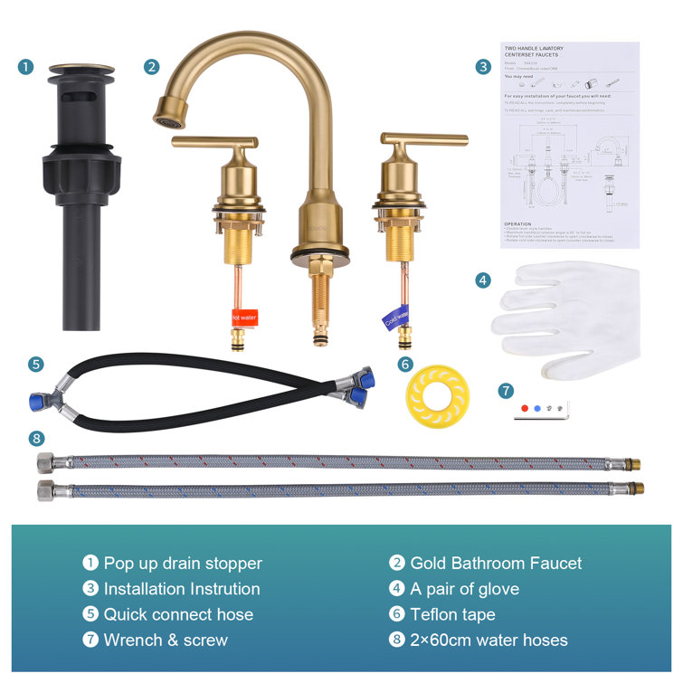 Gold 2-Handle High Arc Bathroom Faucet with Drain Assembly