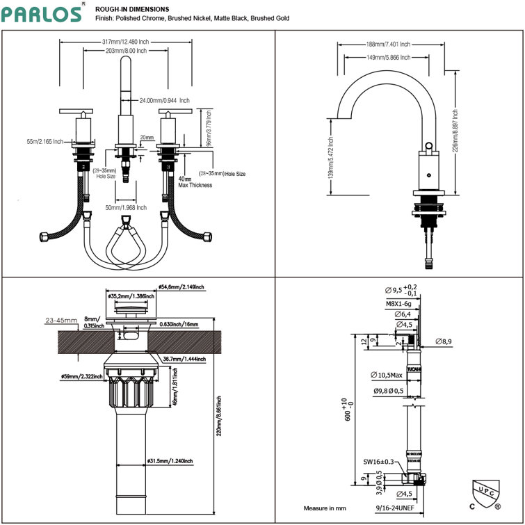 Brushed Nickel Widespread Bathroom Faucet with Metal Handles