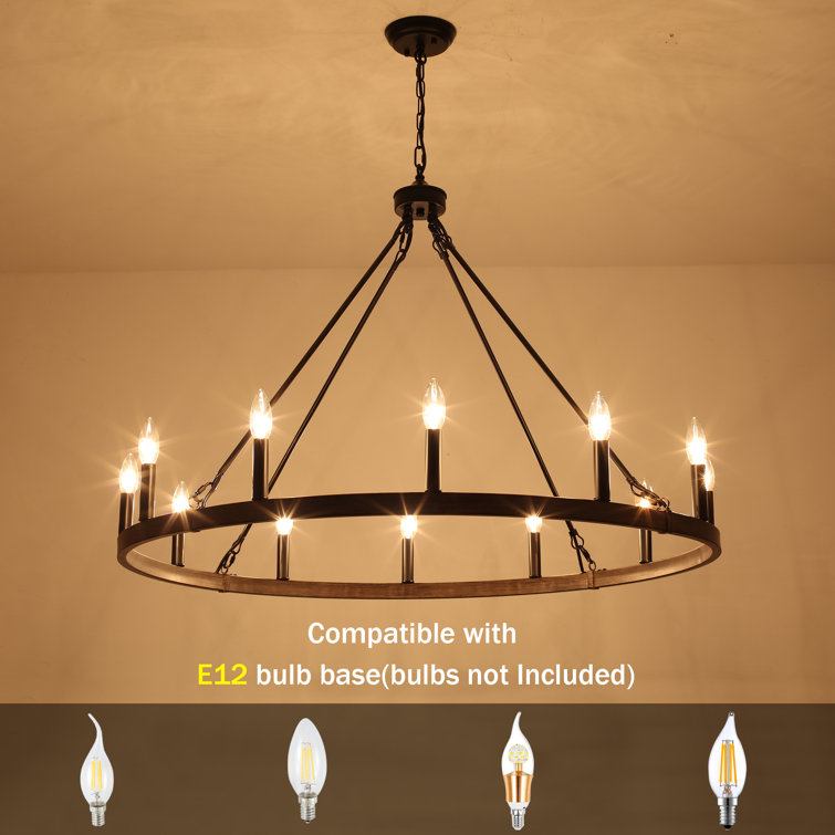 38'' Black Metal Wagon Wheel Candle Chandelier