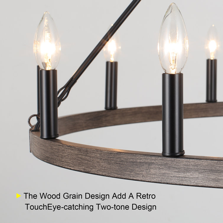38'' Black Metal Wagon Wheel Candle Chandelier