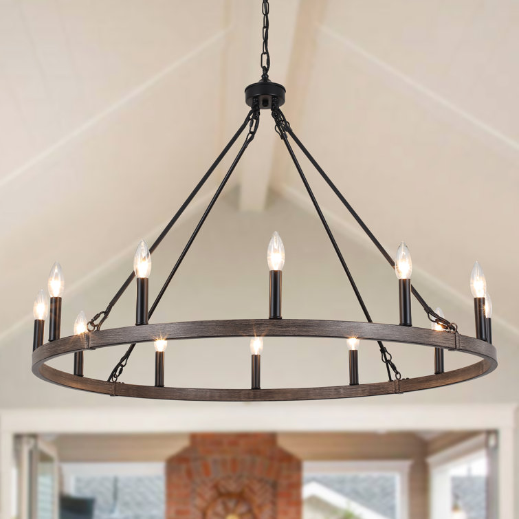 38'' Black Metal Wagon Wheel Candle Chandelier