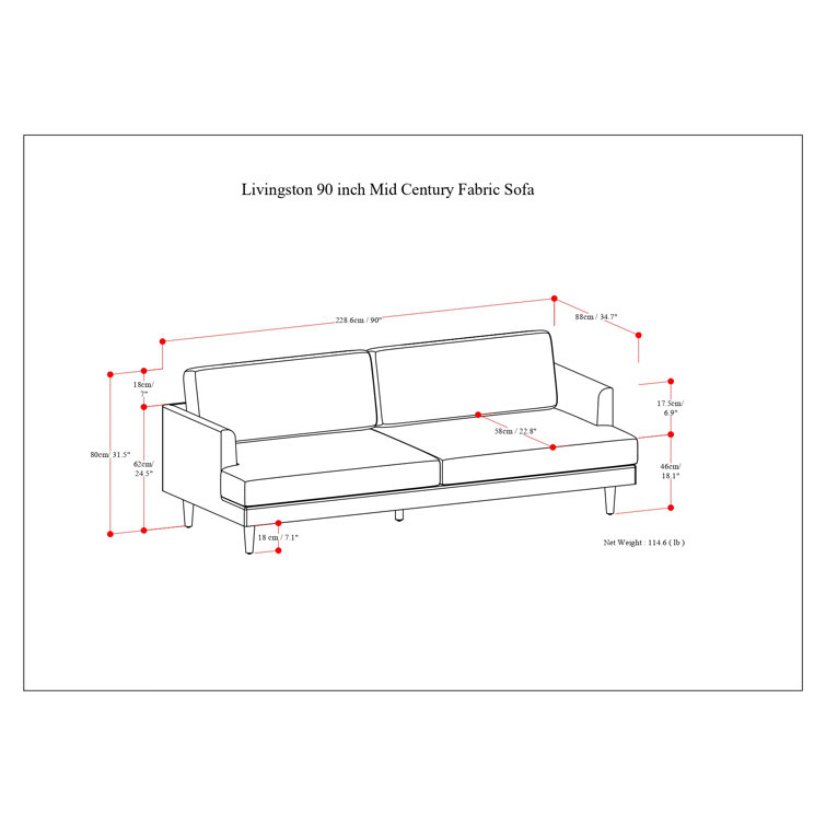 Charcoal Grey 90-Inch Fabric Lawson Sofa with Wood Legs