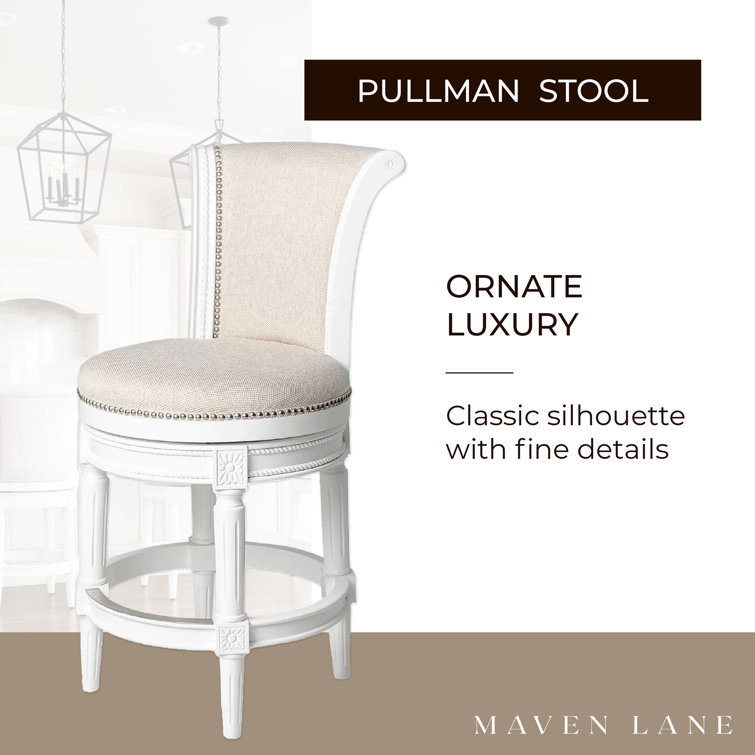 Alabaster White Leather-Wood Swivel Counter Stool with Nailhead Trim