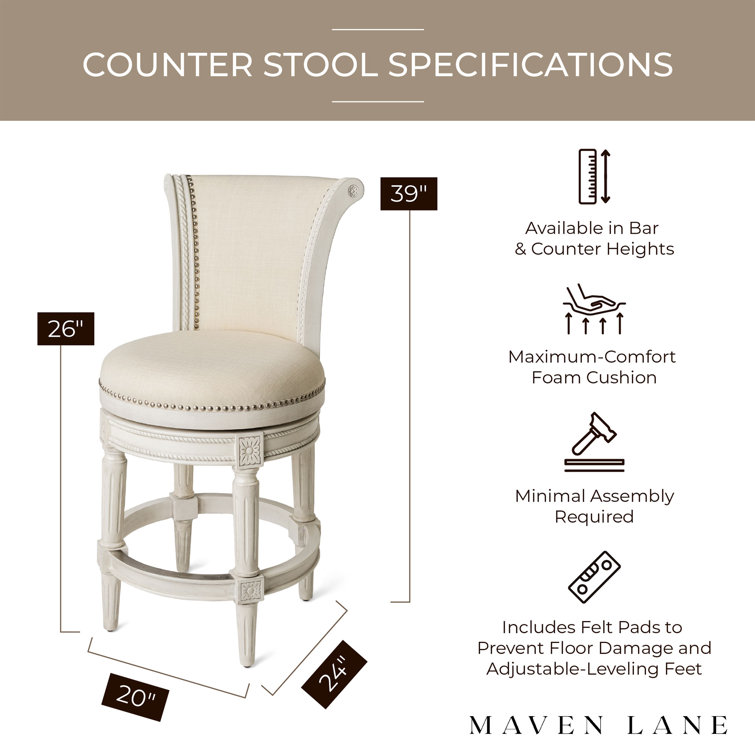 White Oak Swivel Counter Stool with Leather Upholstery