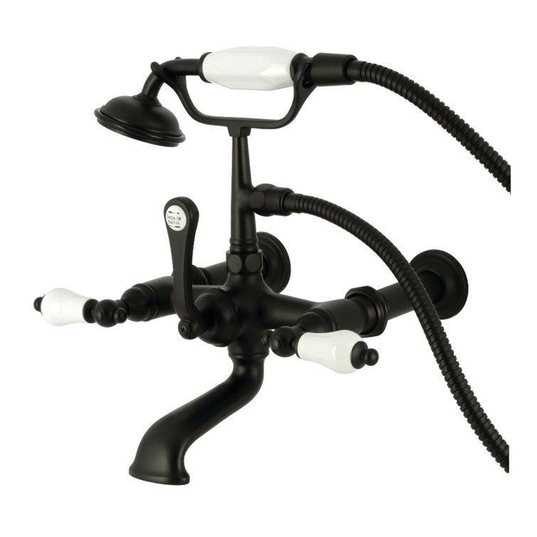 Matte Black Vintage Wall Mount Tub Faucet with Hand Shower