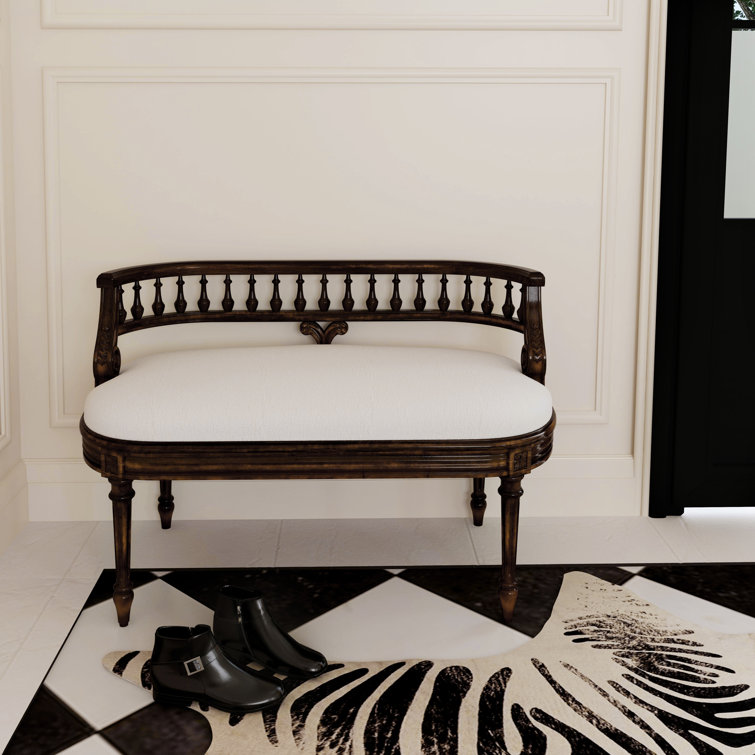Hathaway 37" Dark Cherry Upholstered Bench with Cream Cushion