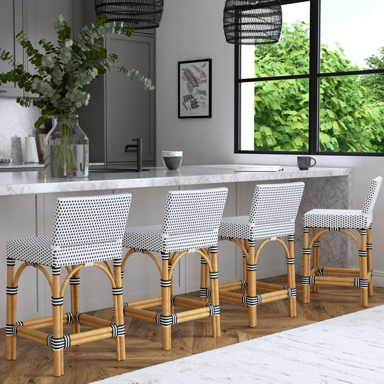 Black and White Rattan Low Back Counter Stool, 32"