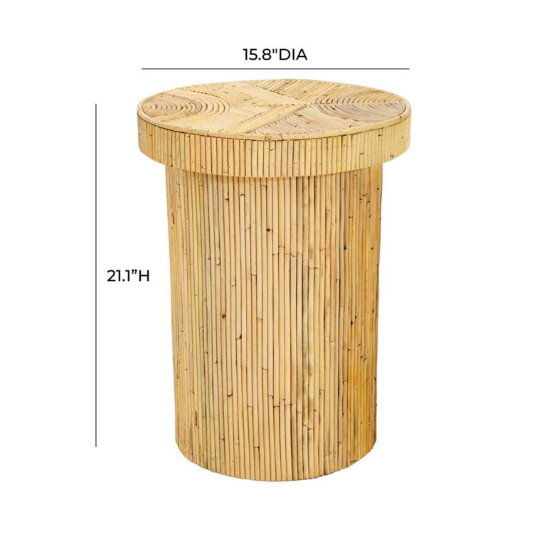 Round Ribbed Rattan and Mahogany Side Table