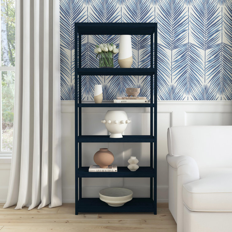 Navy Blue Wood 5-Tier Etagere Bookcase
