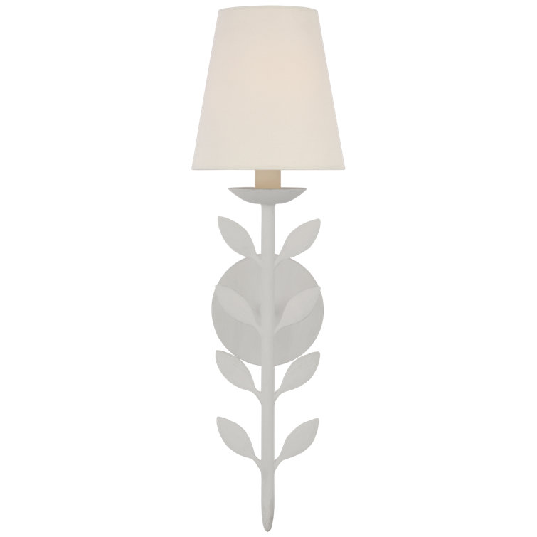 Avery Plaster White Botanical Metal Wall Sconce with Linen Shade