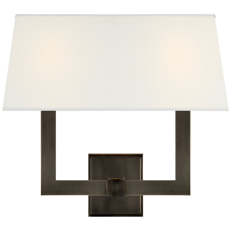 Bronze and Black Double Light Wall Sconce with Paper Shades