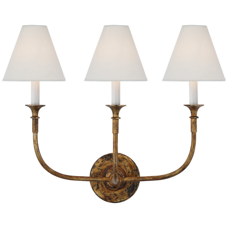 Antique Gold 3-Light Candle Wall Sconce with White Shades