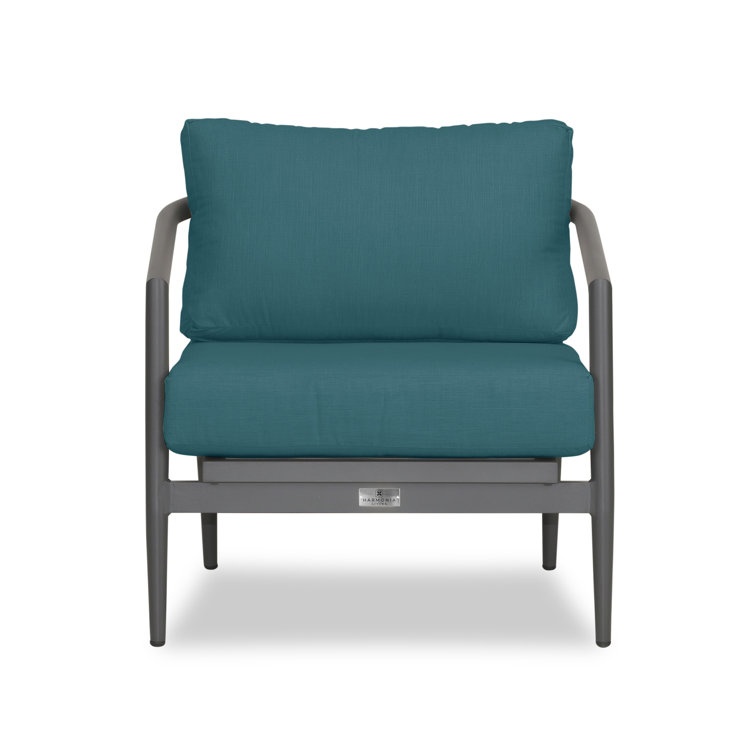 Slate and Peacock Aluminum Outdoor Seating Group with Sunbrella Cushions