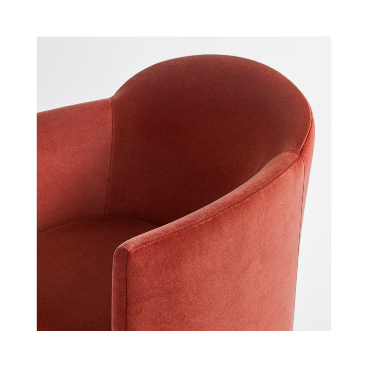 Tomato Velvet Swivel Lounge Chair with Wood Base