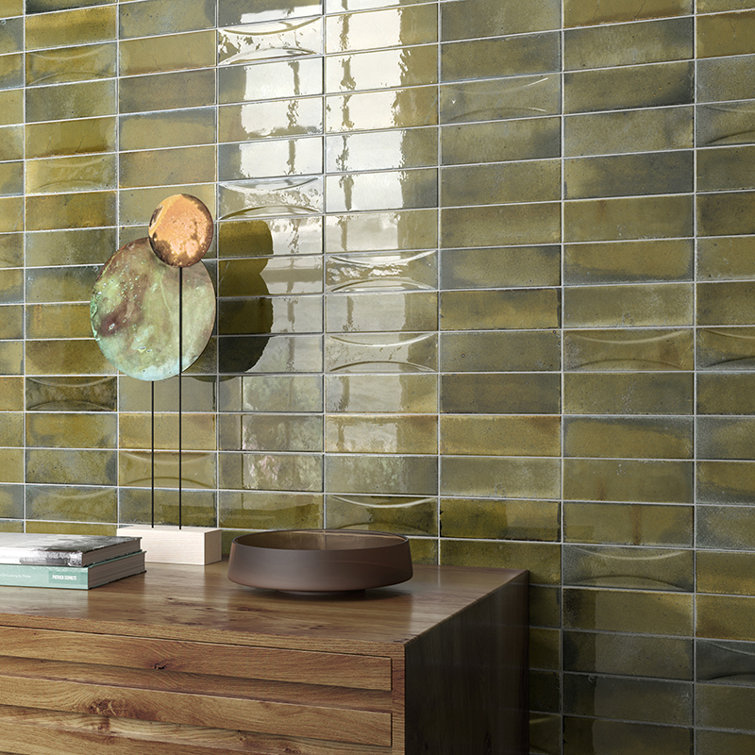Olive Green Glossy Ceramic Subway Tile 2.58'' x 7.9''