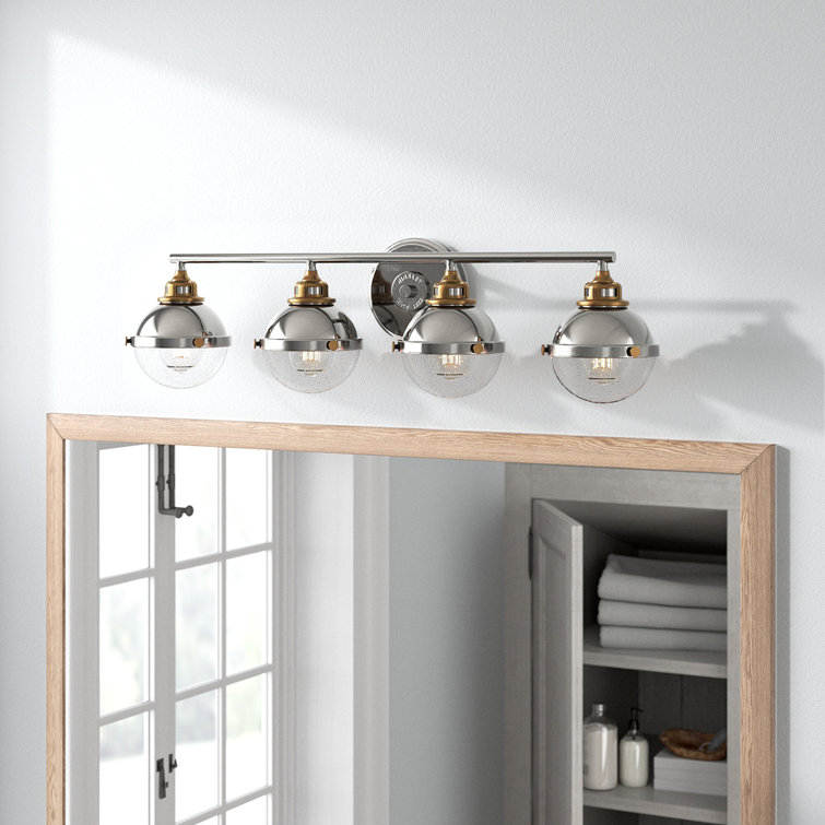 Polished Nickel and Brass 4-Light Vanity Light with Clear Glass