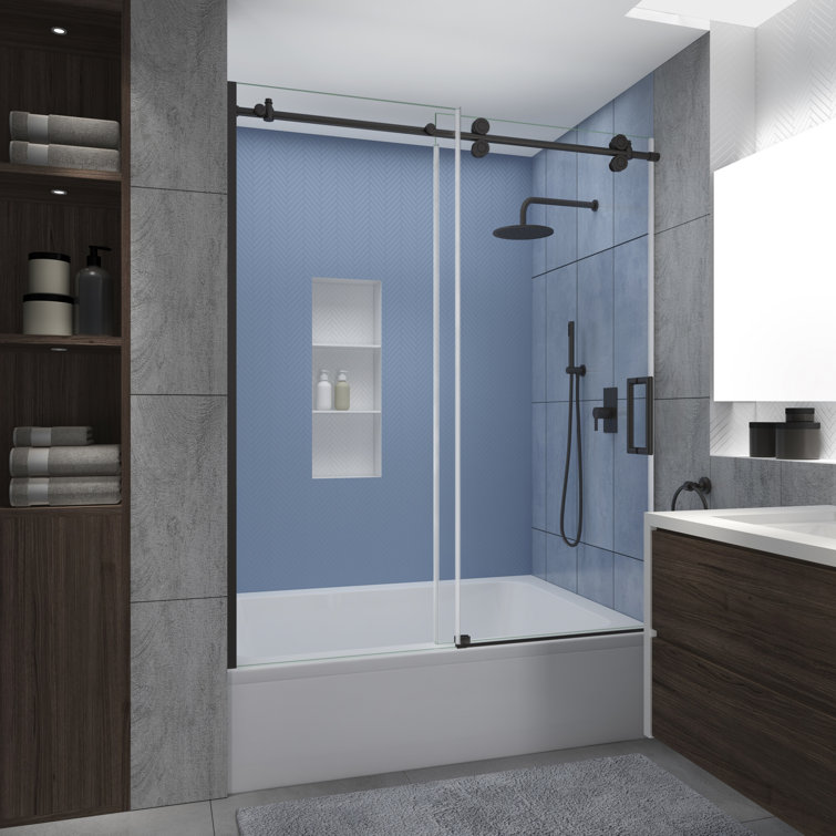 Bronze Frameless Sliding Tub Door with Clear Glass