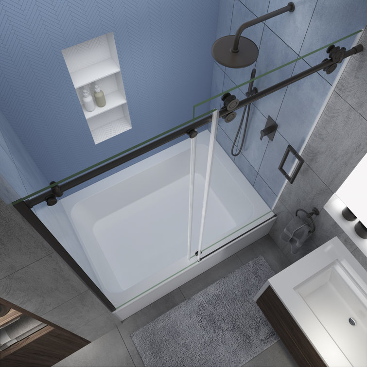 Bronze Frameless Sliding Tub Door with Clear Glass