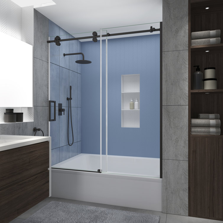 Bronze Frameless Sliding Tub Door with Clear Glass