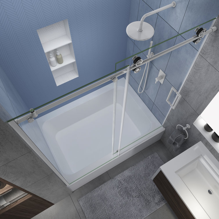 60" Stainless Steel Frameless Sliding Tub Door with Clear Glass