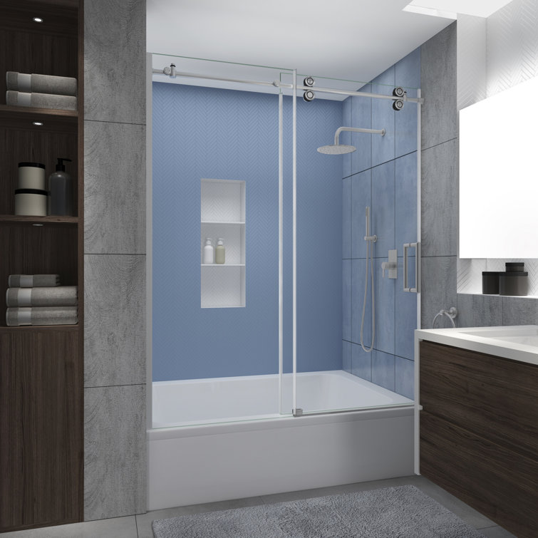 60" Stainless Steel Frameless Sliding Tub Door with Clear Glass