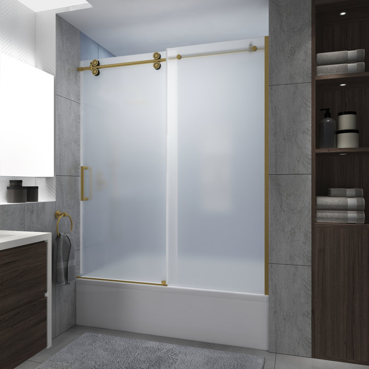 Langham XL 70" High x 60" Wide Brushed Gold Frameless Sliding Tub Door