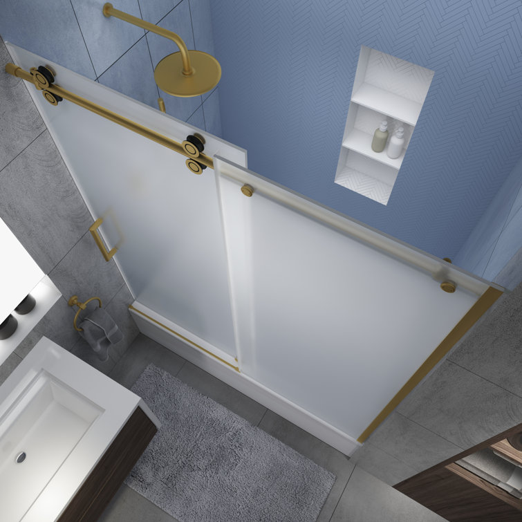 Langham XL 70" High x 60" Wide Brushed Gold Frameless Sliding Tub Door