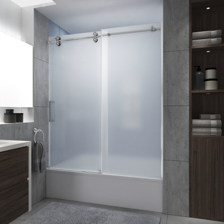 Langham XL 70" High x 60" Wide Chrome Frameless Sliding Tub Door