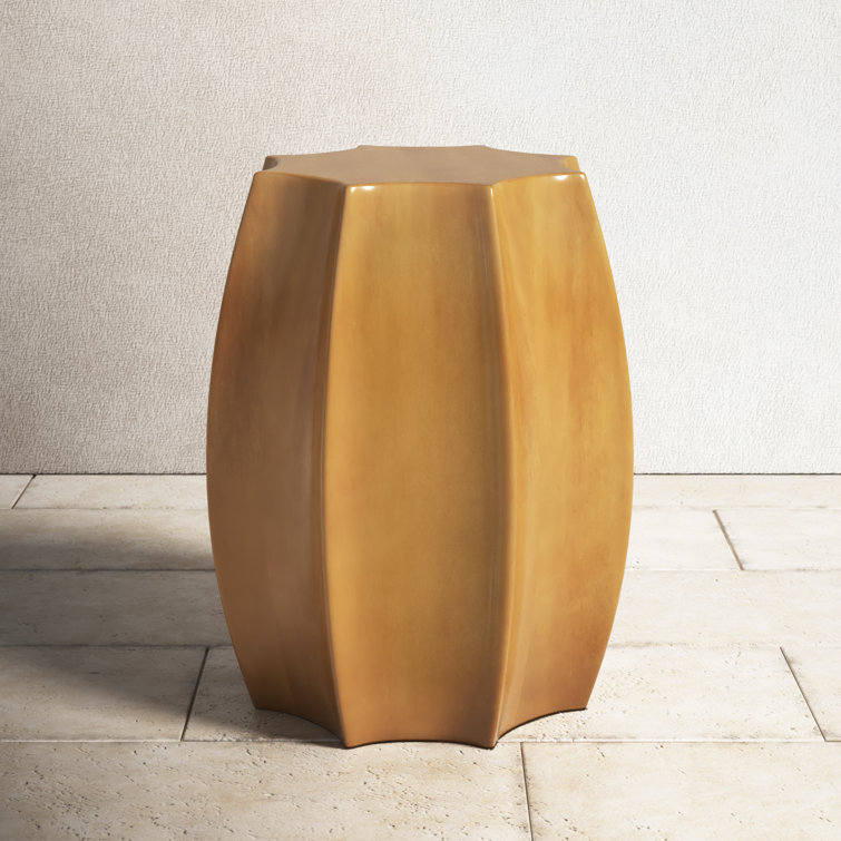 Amber Ceramic Scalloped Edge Outdoor Accent Stool