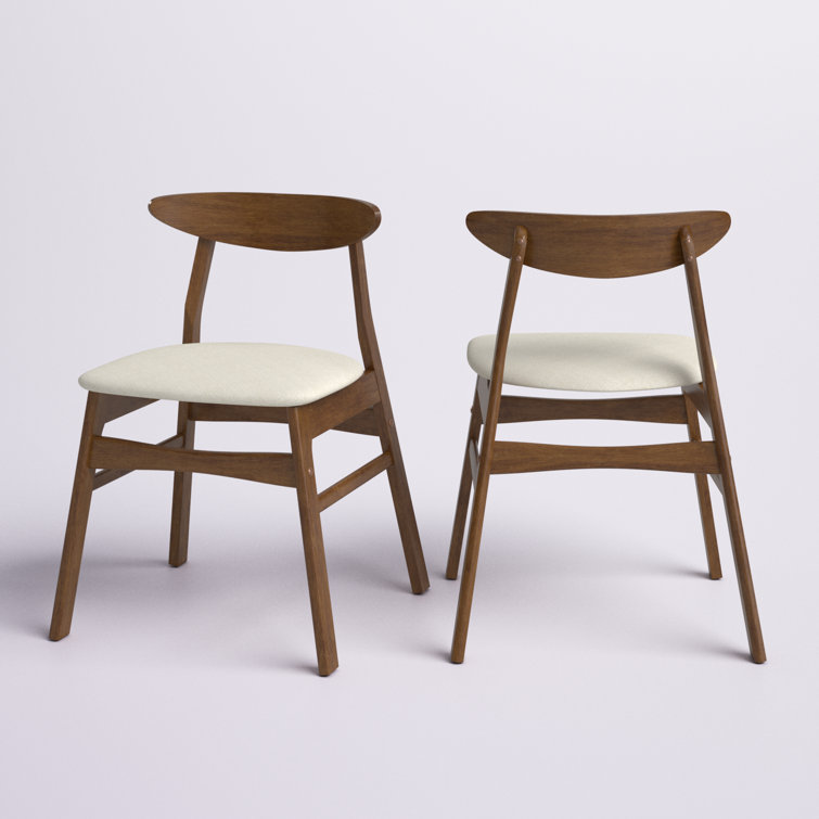 Beige Linen Upholstered Low Wood Side Chair