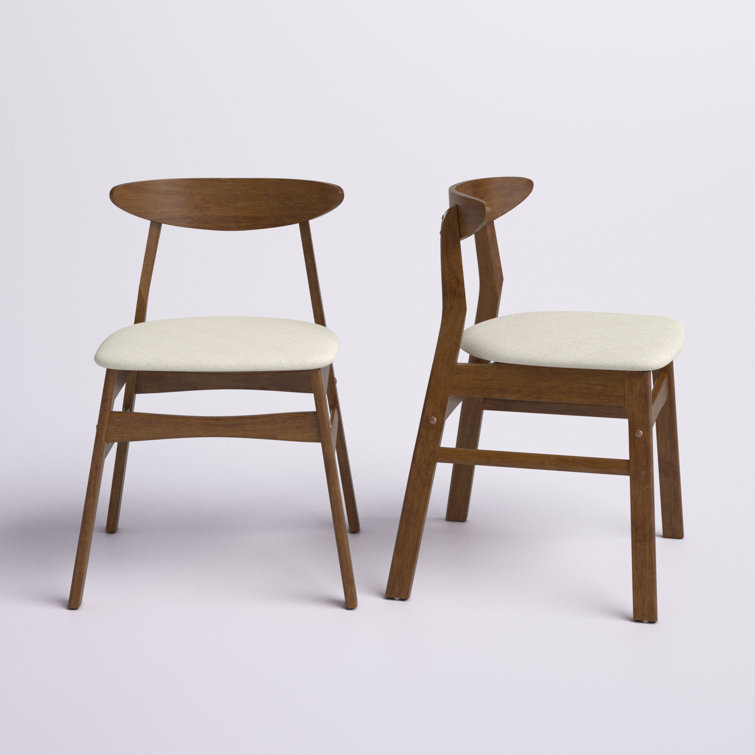 Beige Linen Upholstered Low Wood Side Chair