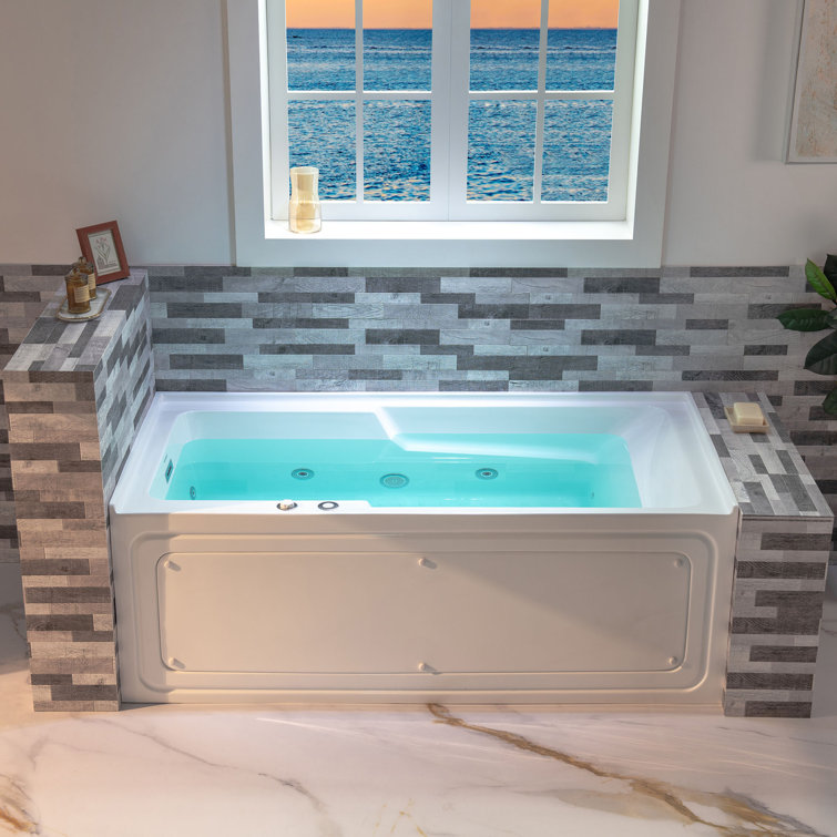 60'' White Freestanding Heated Acrylic Whirlpool Bathtub
