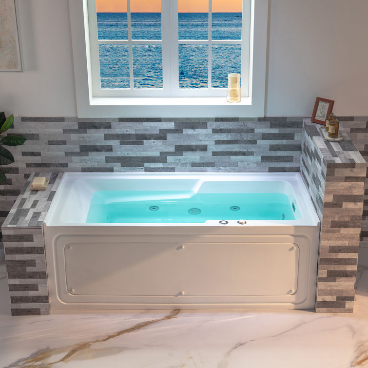 60'' White Acrylic Freestanding Heated Whirlpool Bathtub
