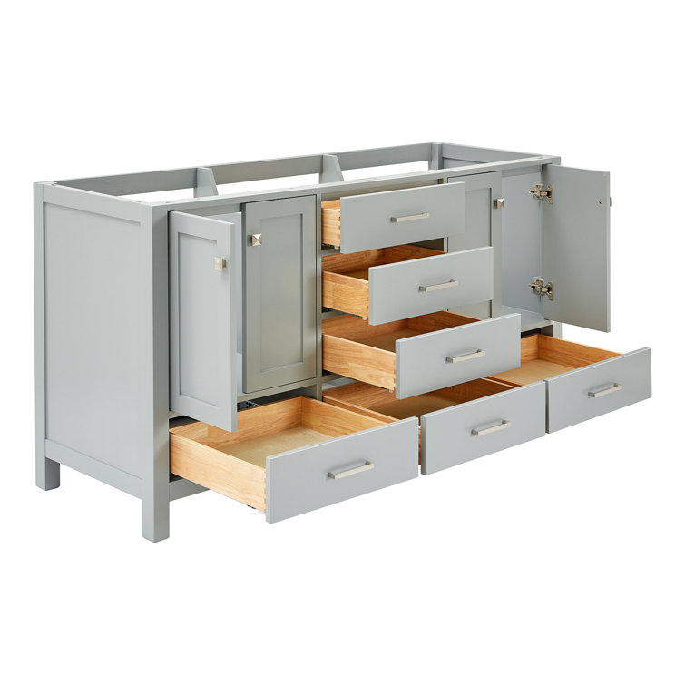 Cambridge 66" Gray Double Freestanding Bathroom Vanity Cabinet
