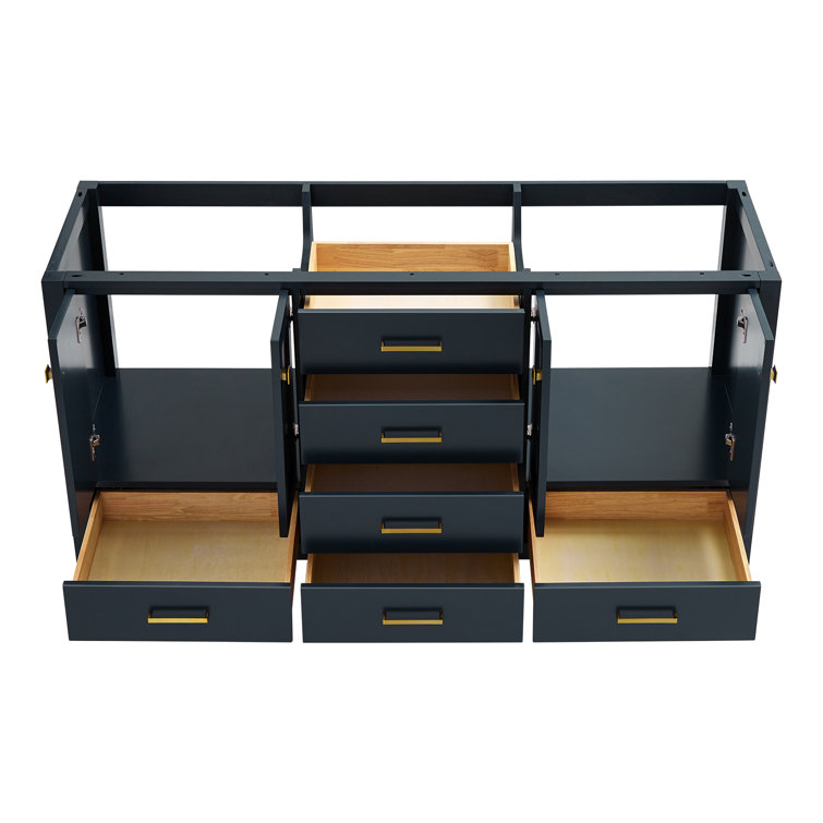 Cambridge Midnight Blue Double Freestanding Vanity Cabinet with Satin Brass Hardware