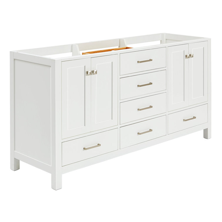 Cambridge 66" White Double Freestanding Vanity Cabinet with Brushed Nickel Hardware