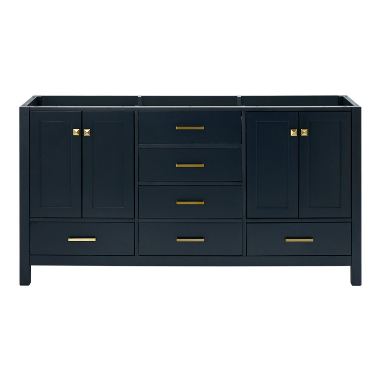 Cambridge Midnight Blue Double Freestanding Vanity Cabinet with Satin Brass Hardware