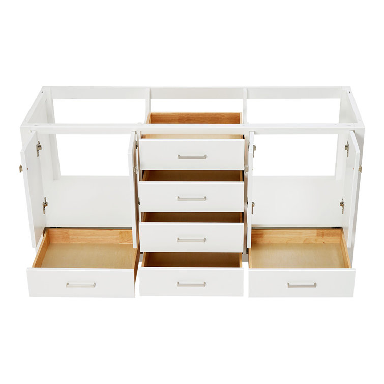 Cambridge 66" White Double Freestanding Vanity Cabinet with Brushed Nickel Hardware