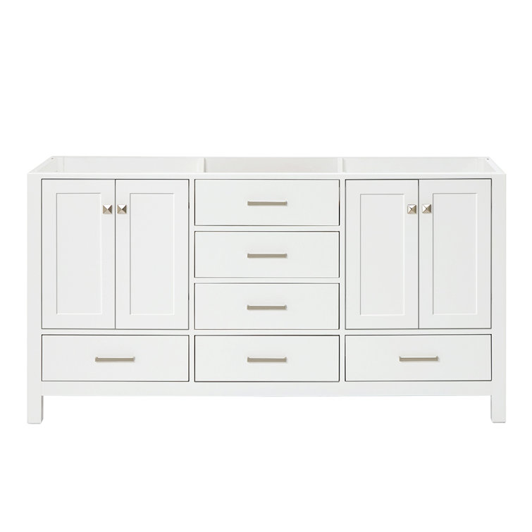 Cambridge 66" White Double Freestanding Vanity Cabinet with Brushed Nickel Hardware