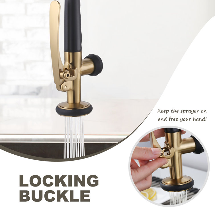 Brushed Gold Commercial High-Arc Kitchen Faucet with Pull-Out Spray