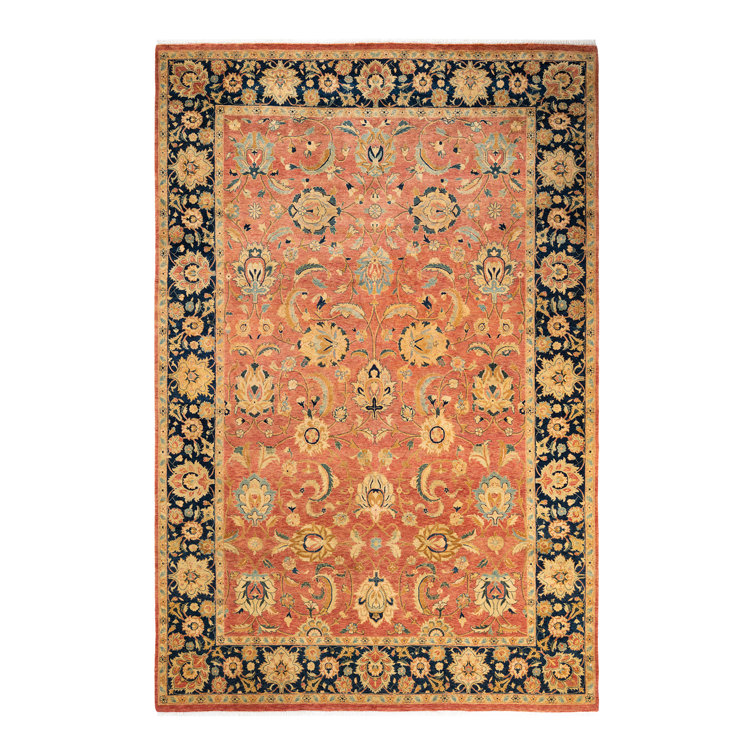 Handmade Orange and Navy Wool 6' x 9' Area Rug