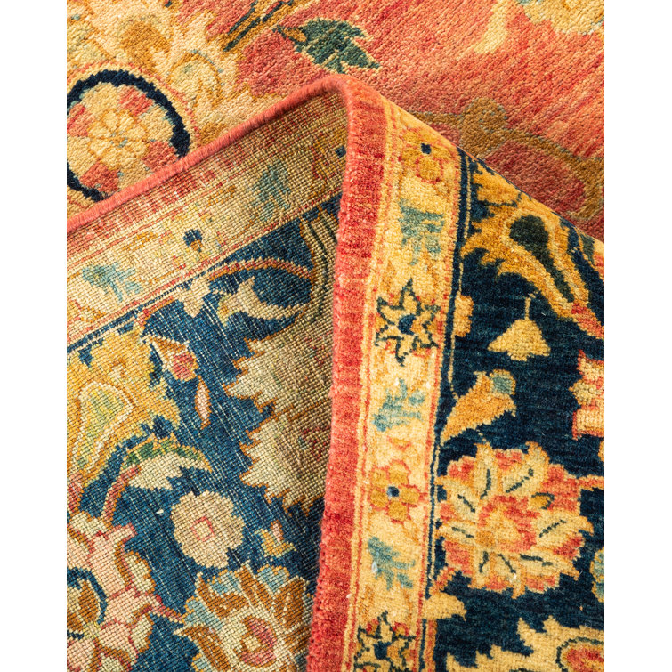 Handmade Orange and Navy Wool 6' x 9' Area Rug