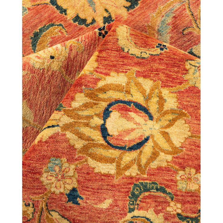 Handmade Orange and Navy Wool 6' x 9' Area Rug