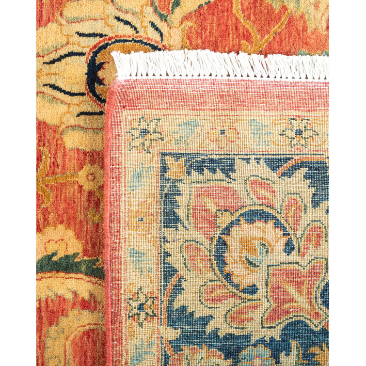 Handmade Orange and Navy Wool 6' x 9' Area Rug