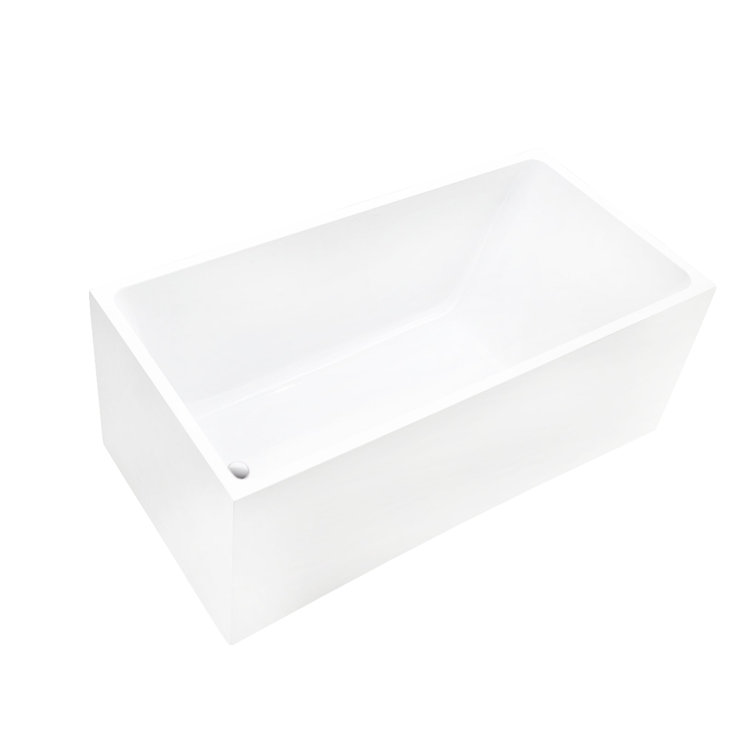 47" White Acrylic Freestanding Soaking Bathtub with Integrated Overflow