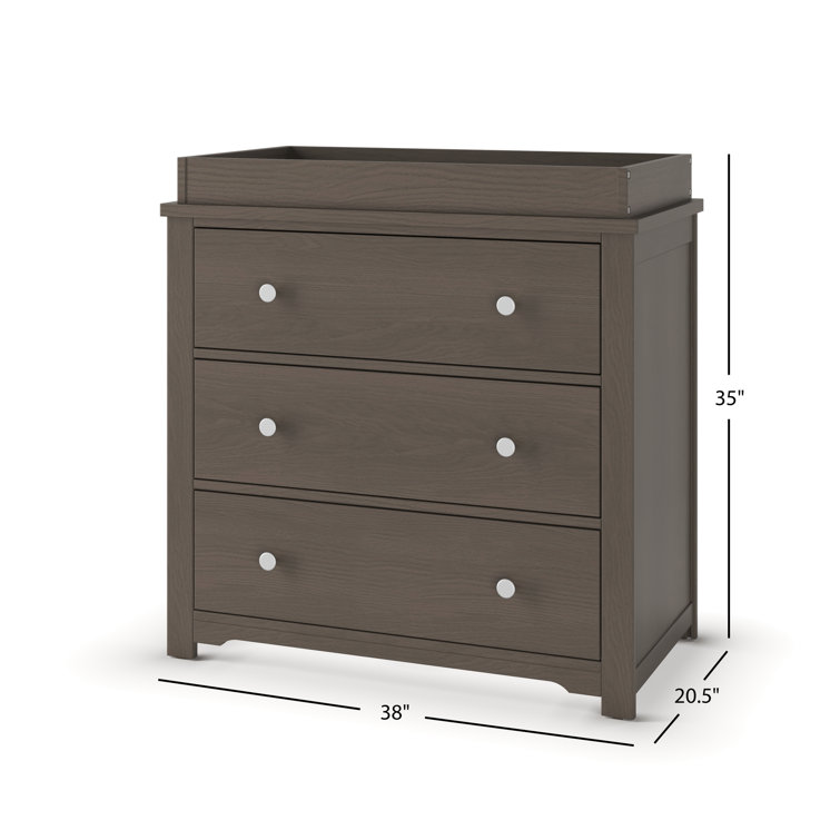 Harmony Dapper Gray 3-Drawer Nursery Dresser with Table Topper