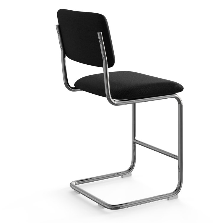 Black Linen Upholstered Dining Chairs with Chrome Legs, Set of 2