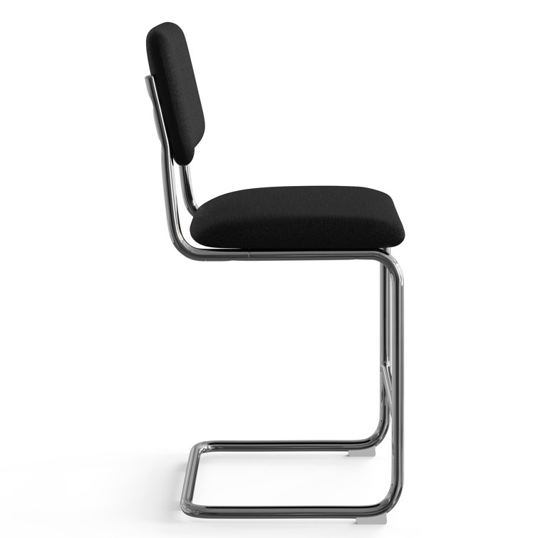 Black Linen Upholstered Dining Chairs with Chrome Legs, Set of 2